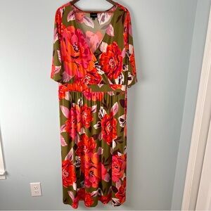 Curations Faux Wrap Floral Maxi Dress 2XP Elastic Waist 3/4 Sleeve 091224